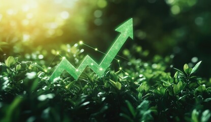 Green growth chart amongst lush foliage.  Sunlight highlights upward trend