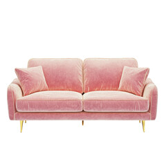 Elegant Pink Velvet Sofa with Gold Legs and Soft Cushions