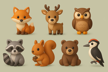 Obraz premium Animal silhouette icon set - minimal wildlife, forest creatures in simple style