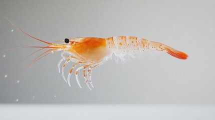 A shrimp is swimming in a tank