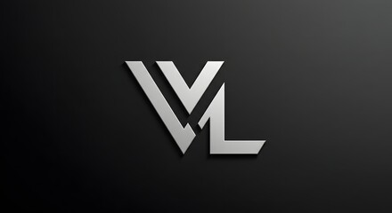 Metallic V and L Letters on Dark Background Abstract Design