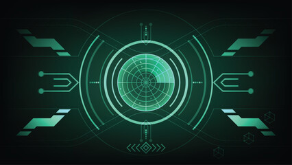 Abstract Green Radar Scan Futuristic Technology Interface with Circular Grid
