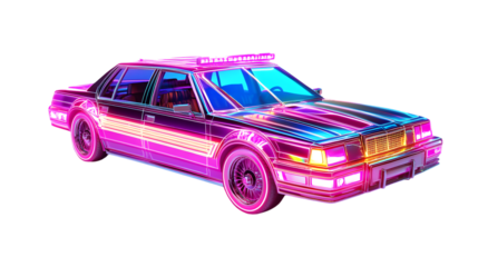 Futuristic Synthwave Car with Neon Lights and LED Light