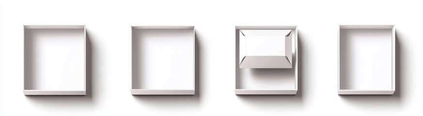 Four empty square boxes, one with inner box