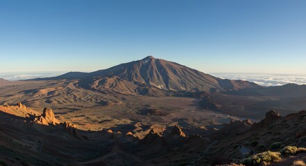 Naklejka premium Mountain Peak Landscape with Valley and Clear Blue Sky