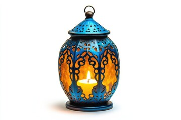 Blue decorative lantern with candle