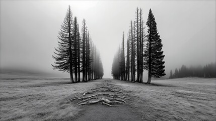 layer of thick fog enveloping forest background
