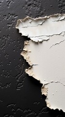 Fototapeta premium Close-up of peeling white paint on dark textured wall surface with cracks and rough patterns