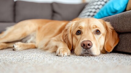 Golden Retriever Dog Relaxing on Carpet