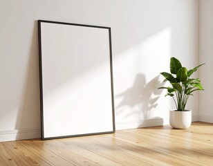 Poster Frame Leaning Against a Wall on a Wooden Floor