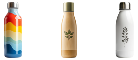 Stylish Water Bottles Collection on Transparent Background for Branding
