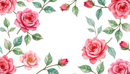 Delicate watercolor roses & leaves, repeating pattern , elegant, bloom