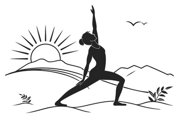 Sunrise Tree Yoga Silhouette Vector   T-Shirt Design for Meditation and Nature