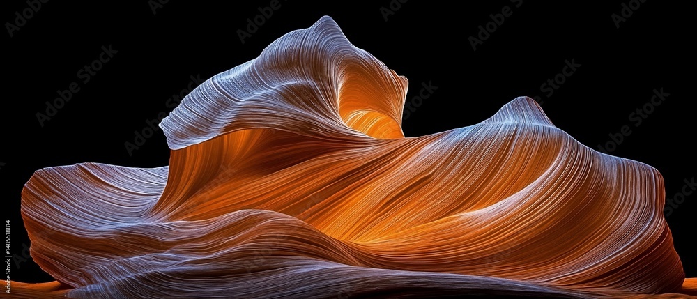 Poster abstract flowing structure with orange and white lines on black backdrop