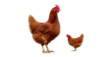 chicken, hen, bird, animal, farm, isolated, poultry, white, rooster, chick, brown, agriculture, beak, livestock, fowl, feather, farming, domestic, studio, nature, white background, standing, red, anim