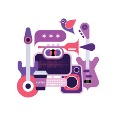 Colored musical things vector design isolated on a white background.
