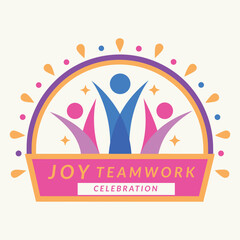 Joyful Teamwork Celebration Abstract Logo Design with Colorful People Figures
