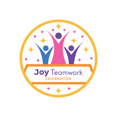 Joyful Teamwork Celebration Logo Design with Three People Silhouettes