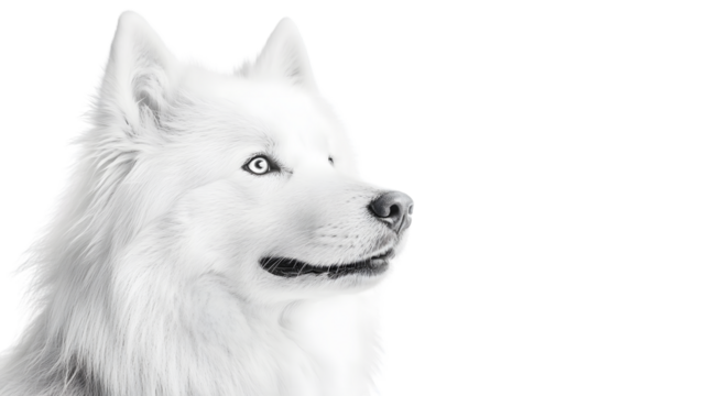 Stunning Black and White Portrait of Samoyed Dog on White Background