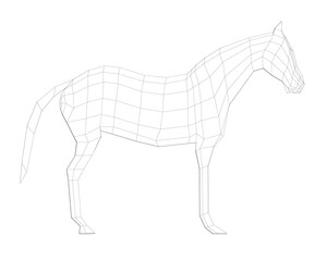 A horse is drawn in black and white. The horse is shown in a very thin and skeletal form. The drawing is of a horse that is not in motion