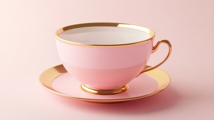 Obraz premium A pink cup with gold trim sits on a gold plate