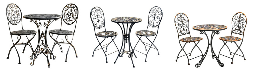 Elegant Garden Tables and Chairs Collection on Transparent Background