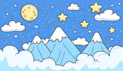 Night sky with mountains and clouds