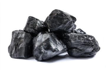 Obraz premium Dark coal rocks stacked together showcasing their natural texture and varying shapes in bright light