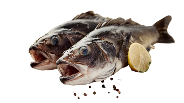 Fresh Seabass Fish Isolated on White Background - High-Quality Sea Bass Image for Professional Use