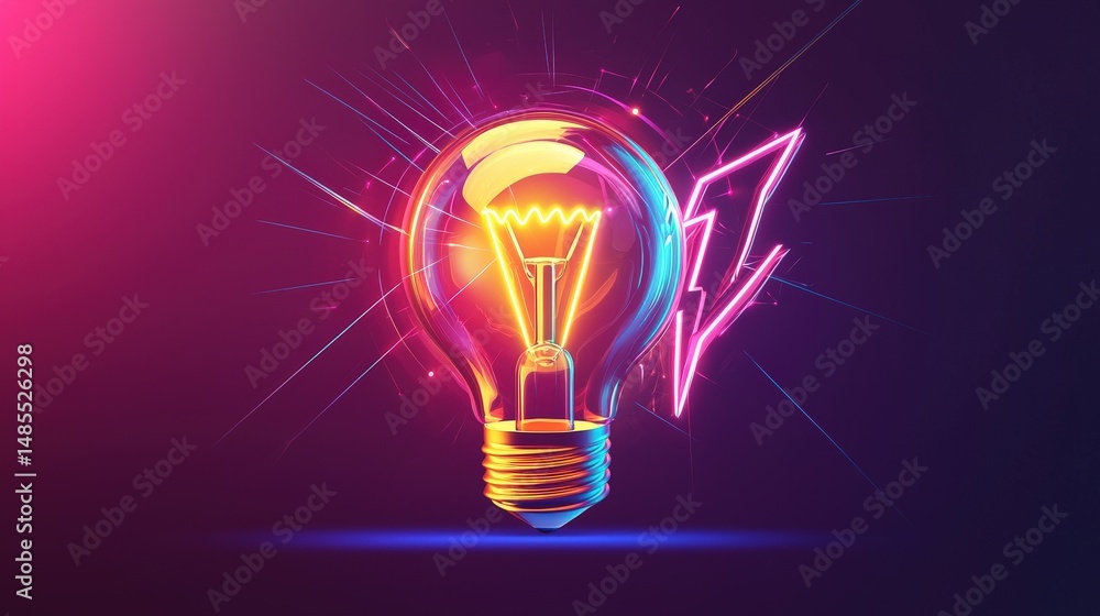Poster create a dynamic light bulb icon that merges with a lightning bolt, representing instant inspiration