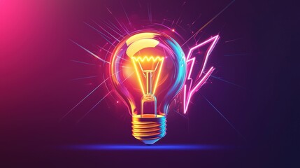 Create a dynamic light bulb icon that merges with a lightning bolt, representing instant inspiration and powerful creativity