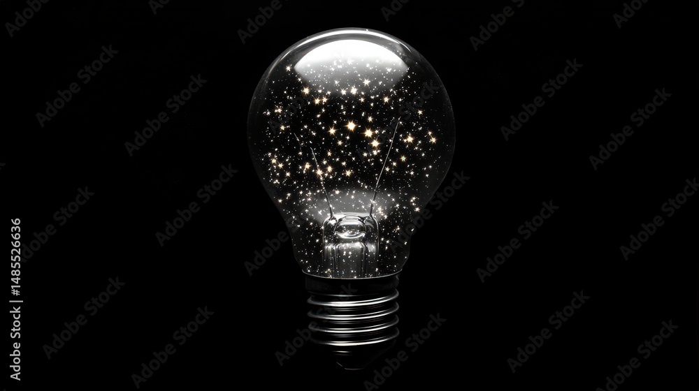 Poster create a light bulb icon filled with tiny, floating stars, symbolizing the universe of ideas and cos