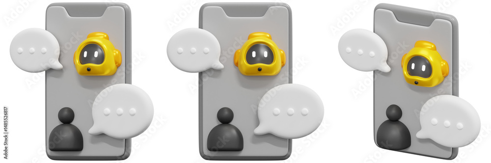 Poster set of mobile chatbot interface with speech bubbles 3d render icon illustration