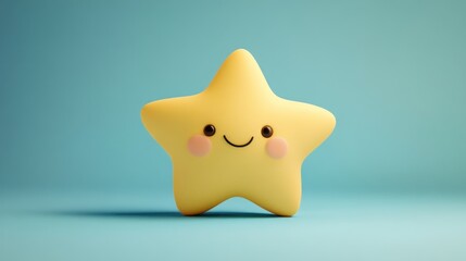 Adorable Yellow Star Character with a Cheerful Expression and Gentle Lighting