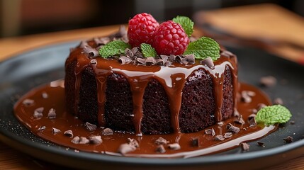 Warm Chocolate Lava Cake with Caramel Sauce