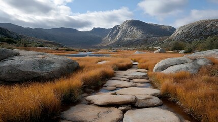 flattened tundra grass and stones shaped by persistent wind