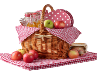 Packed Picnic Basket with Food and Blanket Transparent PNG