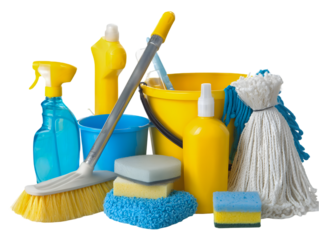 Assortment of Household Cleaning Supplies Transparent PNG