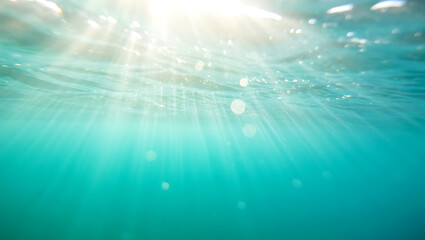 Sunbeams Illuminating Underwater Scene Turquoise Ocean Depths