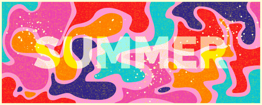 Summer horizontal abstract background with fresh colorize hand drawn lines. Modern art minimalist style design template for sales, horizontal poster, header, cover, social media, fashion