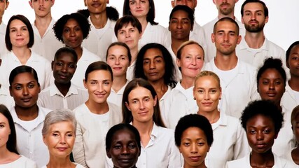 Diversity inclusion unity concept large group diverse people different ages genders multiethnic community global connection representation portraits white clothing - Powered by Adobe