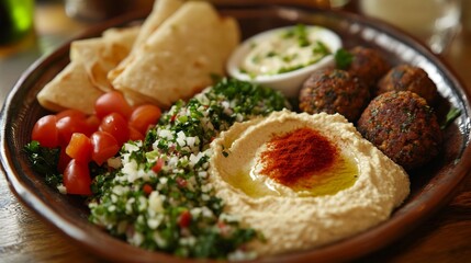 Mediterranean Platter: Hummus, Falafel, and Tabbouleh Delight