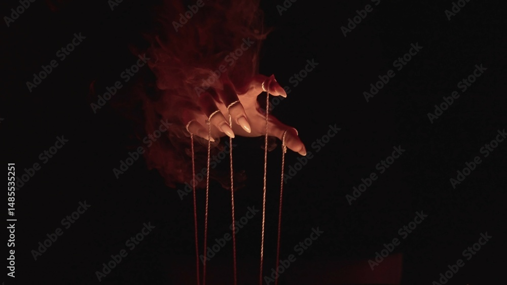 Poster dark mysterious hand with strings and smoke enigma