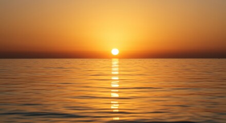 Serene Orange Sunset Over Calm Ocean Water