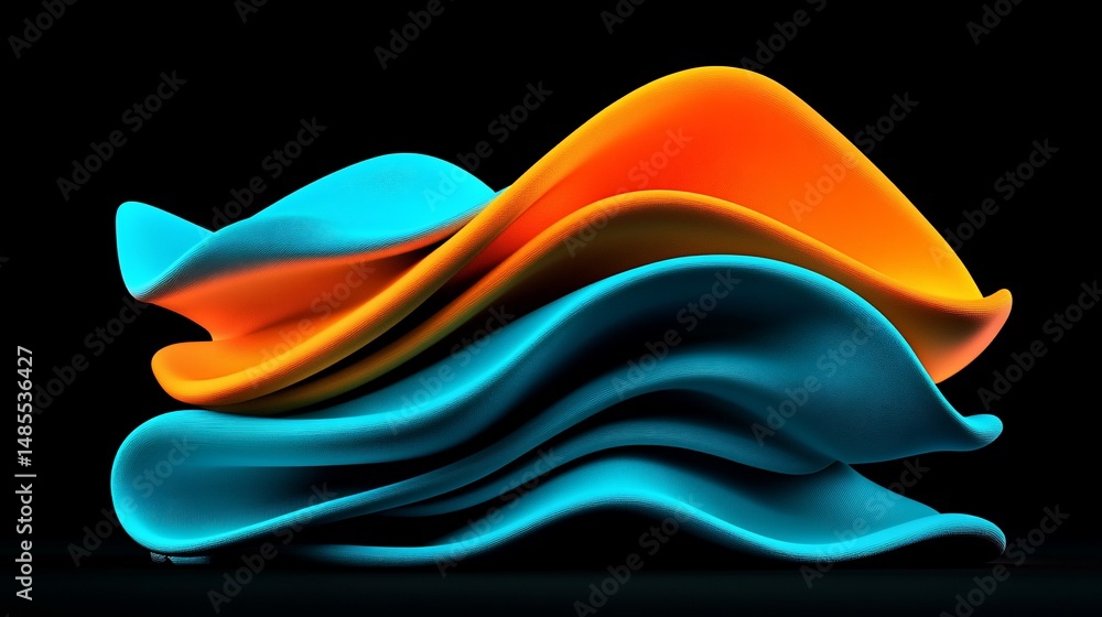 Aufkleber abstract layered flowing colorful fabric with soft curves on black background
