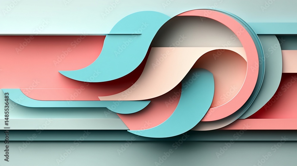 Poster abstract layered design with overlapping pastel shapes and curved lines