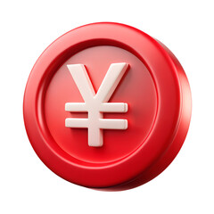 Obraz premium Glossy 3d render of japanese yen currency symbol isolated on transparent background