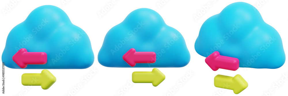 Poster set of data transfer between clouds with arrows 3d render icon illustration