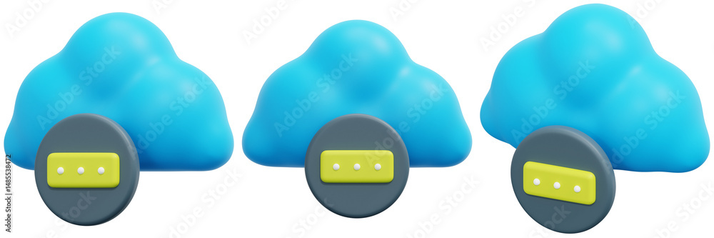 Poster set of dimensional cloud password login icons 3d render icon illustration