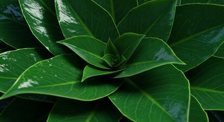 Dark Green Lush Leaves Close Up
